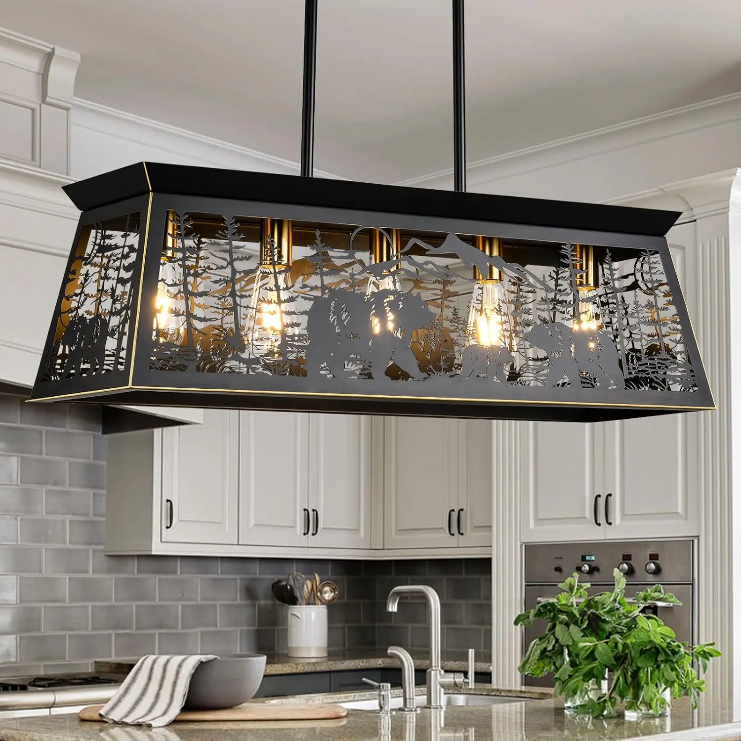 Illuminate Your Space: Rustic Bear Design Chandelier